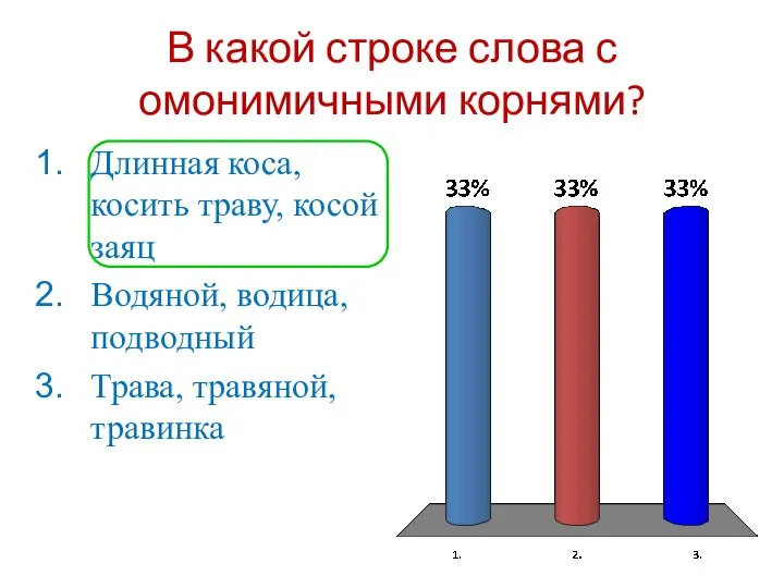 В какой строке слова с омонимичными корнями? Длинная коса, косить траву, косой