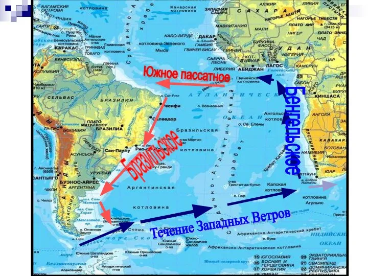 Южное пассатное Бразильское Течение Западных Ветров Бенгельское