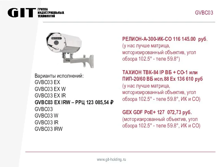 www.git-holding.ru GVBC03 Варианты исполнений: GVBC03 EX GVBC03 EX W GVBC03 EX IR