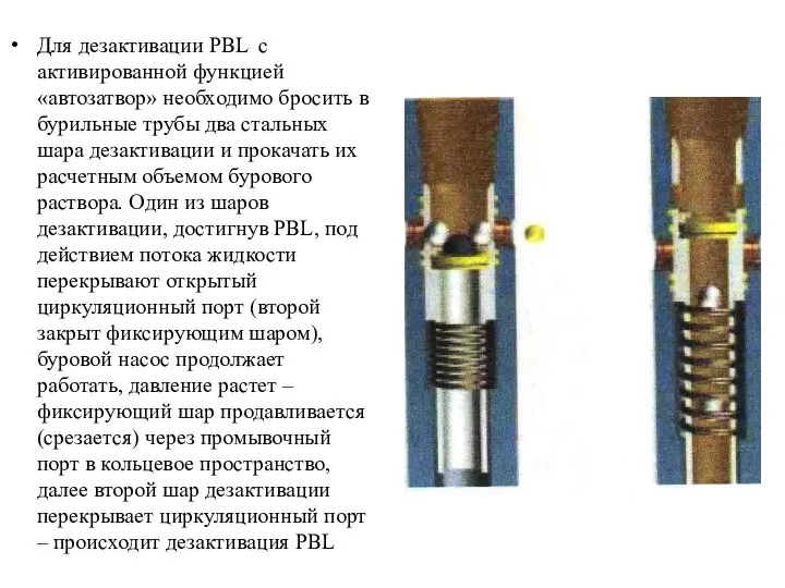 Для дезактивации PBL с активированной функцией «автозатвор» необходимо бросить в бурильные трубы
