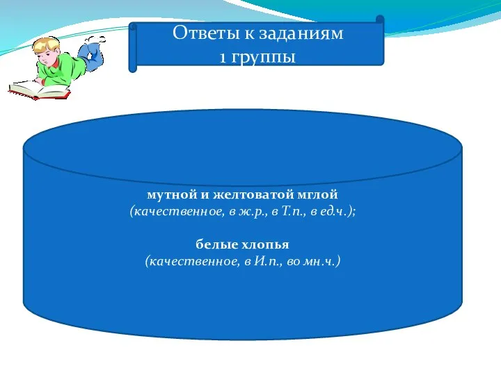 Ответы к заданиям 1 группы мутной и желтоватой мглой (качественное, в ж.р.,