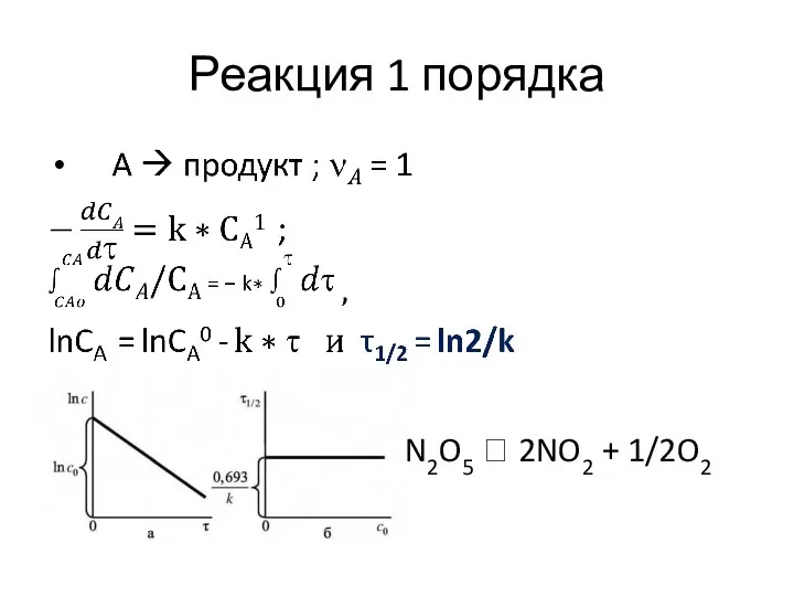 Реакция 1 порядка N2O5 ? 2NO2 + 1/2O2