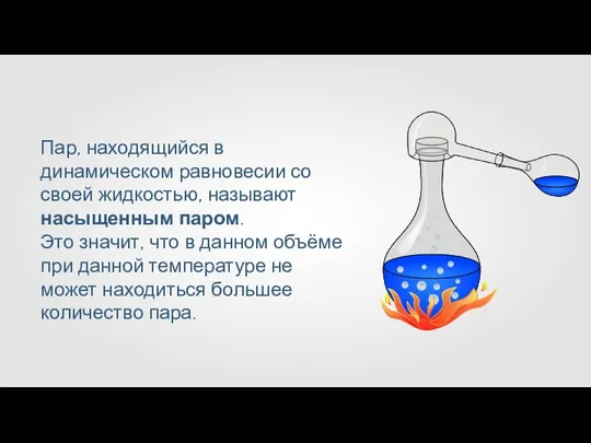 Пар, находящийся в динамическом равновесии со своей жидкостью, называют насыщенным паром. Это