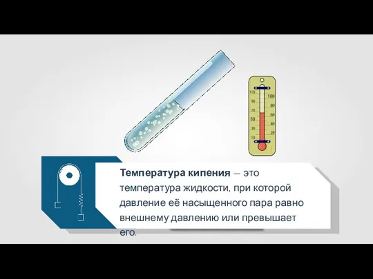 Температура кипения — это температура жидкости, при которой давление её насыщенного пара