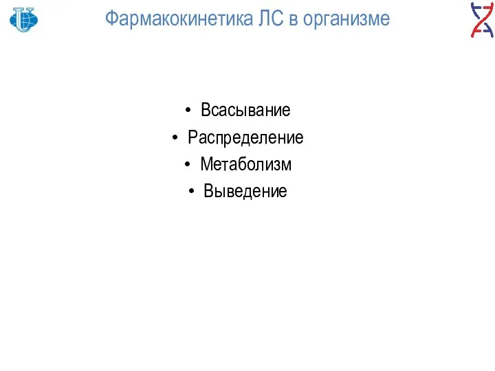 Фармакокинетика ЛС в организме Всасывание Распределение Метаболизм Выведение