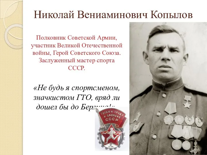 Николай Вениаминович Копылов Полковник Советской Армии, участник Великой Отечественной войны, Герой Советского