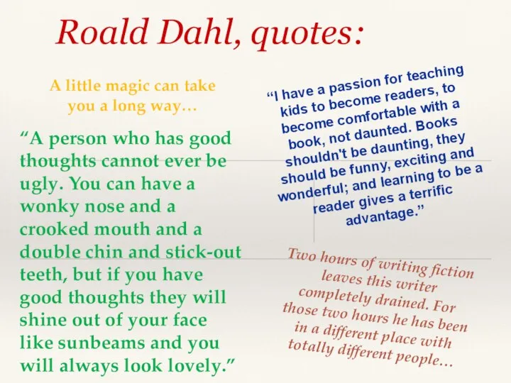 Roald Dahl, quotes: “A person who has good thoughts cannot ever be