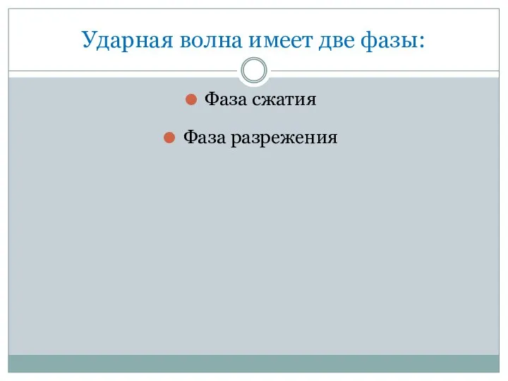 Ударная волна имеет две фазы: Фаза сжатия Фаза разрежения