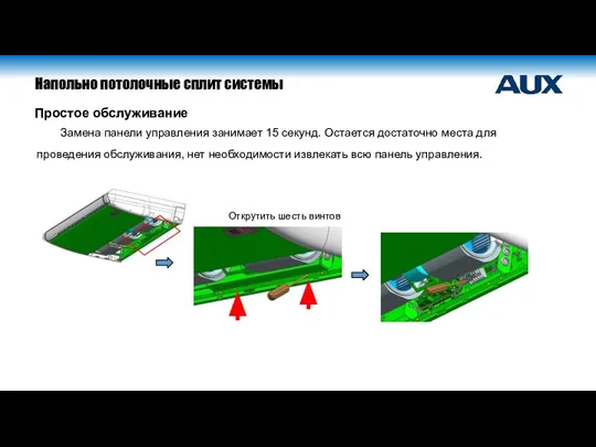 Простое обслуживание Замена панели управления занимает 15 секунд. Остается достаточно места для