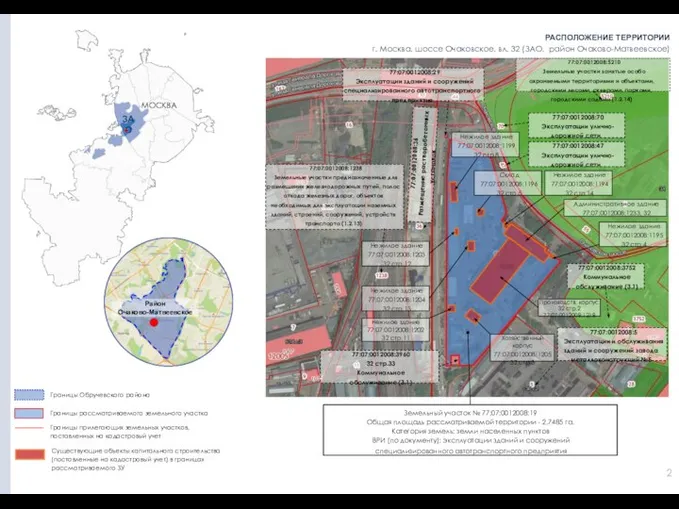 РАСПОЛОЖЕНИЕ ТЕРРИТОРИИ г. Москва, шоссе Очаковское, вл. 32 (ЗАО, район Очаково-Матвеевское) Границы