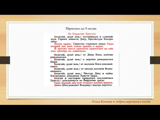 Припевы на 9 песни Ольга Костюк и Азбука церковного пения