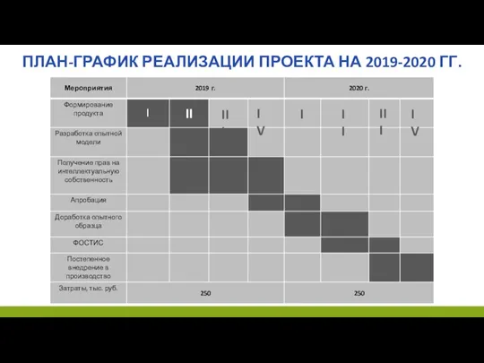 ПЛАН-ГРАФИК РЕАЛИЗАЦИИ ПРОЕКТА НА 2019-2020 ГГ. I I II III III IV IV