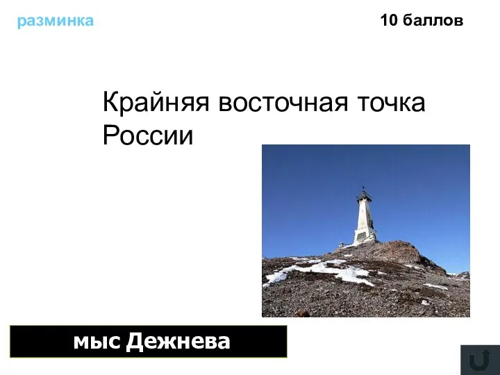 разминка 10 баллов Крайняя восточная точка России мыс Дежнева