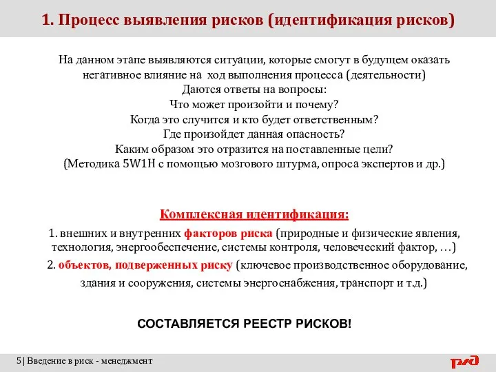 1. Процесс выявления рисков (идентификация рисков) 5| Введение в риск - менеджмент