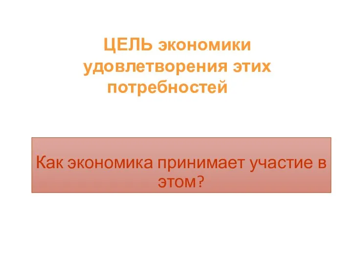 Как экономика принимает участие в этом? ЦЕЛЬ экономики удовлетворения этих потребностей –