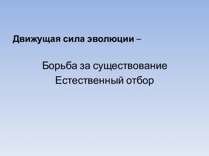 Движущая сила эволюции – Борьба за существование Естественный отбор