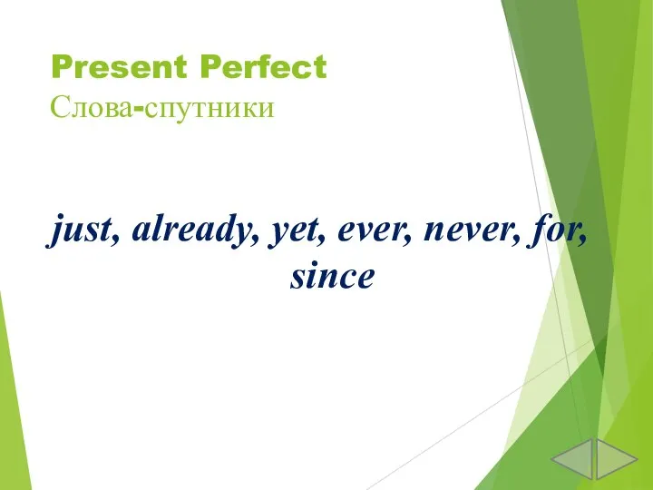 Present Perfect Слова-спутники just, already, yet, ever, never, for, since