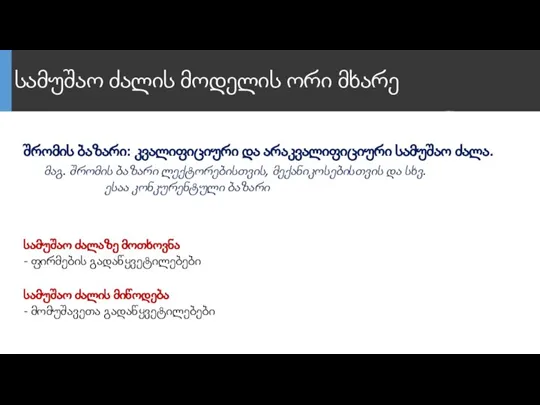 სამუშაო ძალის მოდელის ორი მხარე სამუშაო ძალაზე მოთხოვნა - ფირმების გადაწყვეტილებები სამუშაო