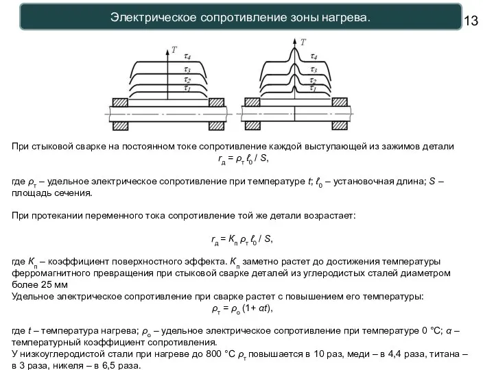 Электрическое сопротивление зоны нагрева. При стыковой сварке на постоянном токе сопротивление каждой