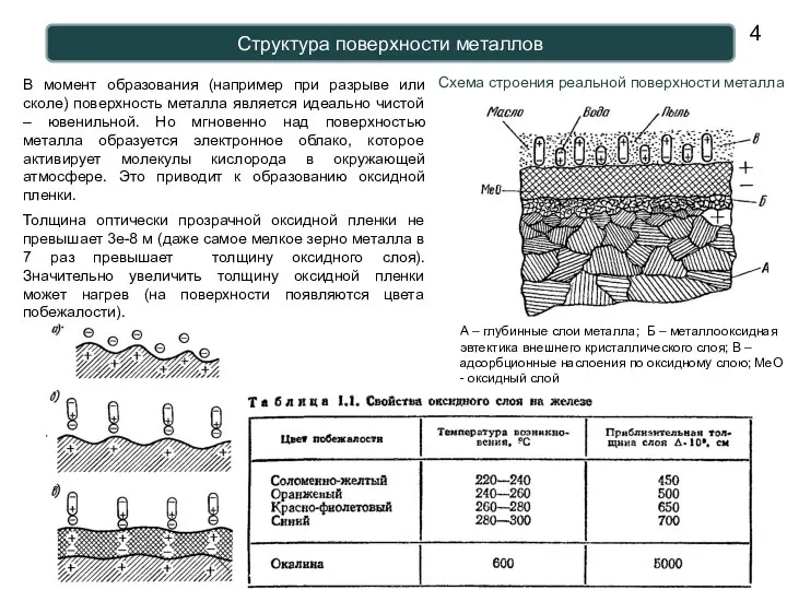 Структура поверхности металлов А – глубинные слои металла; Б – металлооксидная эвтектика