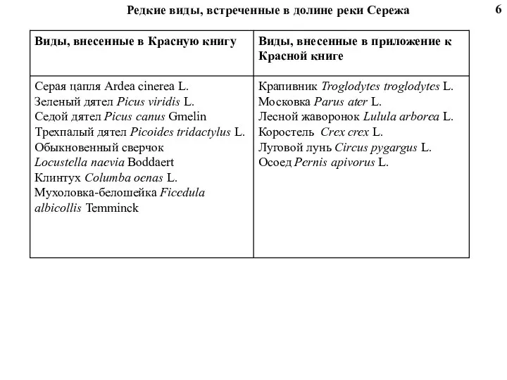 6 Редкие виды, встреченные в долине реки Сережа