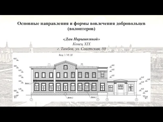 «Дом Нарышкиной» Конец XIX г. Тамбов, ул. Советская, 80 Основные направления и формы вовлечения добровольцев (волонтеров)