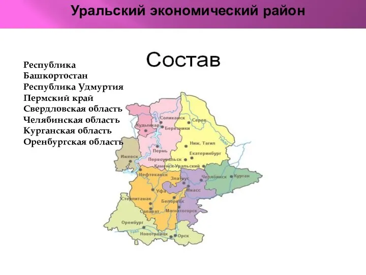 Республика Башкортостан Республика Удмуртия Пермский край Свердловская область Челябинская область Курганская область