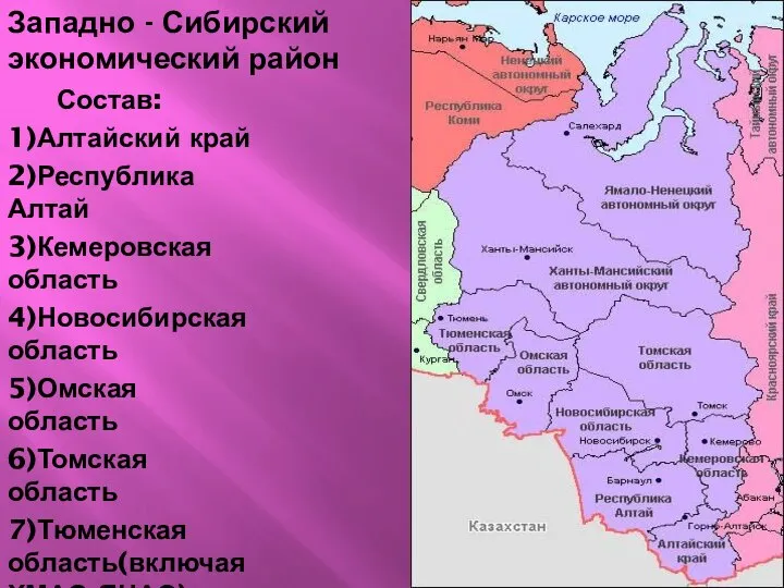 Состав: 1)Алтайский край 2)Республика Алтай 3)Кемеровская область 4)Новосибирская область 5)Омская область 6)Томская