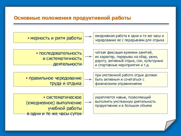 Основные положения продуктивной работы мерность и ритм работы ежедневная работа в одни