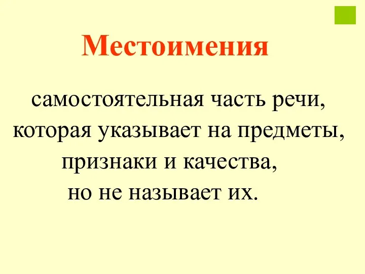 Местоимения самостоятельная часть речи, которая указывает на предметы, признаки и качества, но не называет их.