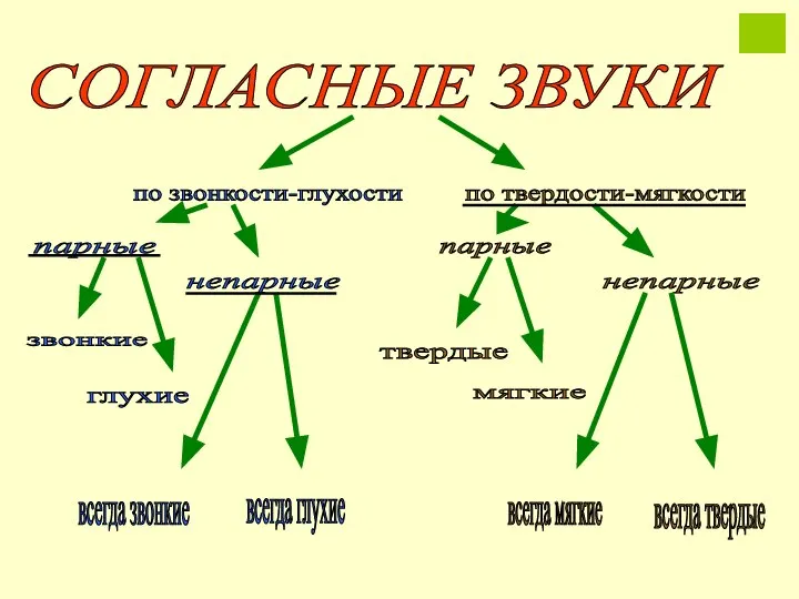 СОГЛАСНЫЕ ЗВУКИ парные по звонкости-глухости по твердости-мягкости непарные звонкие глухие всегда звонкие