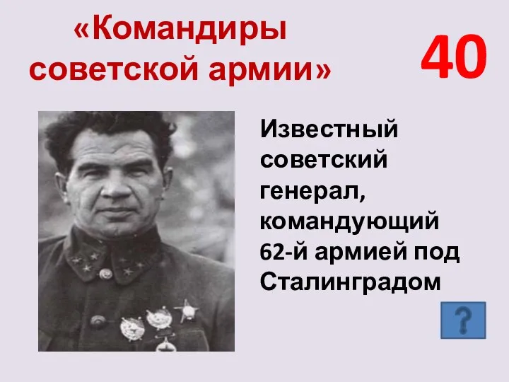 «Командиры советской армии» 40 Известный советский генерал, командующий 62-й армией под Сталинградом