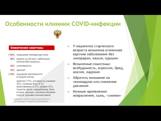 Особенности клиники COVID-инфекции У пациентов старческого возраста возможна атипичная картина заболевания без