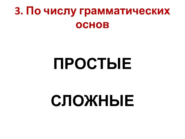 3. По числу грамматических основ ПРОСТЫЕ СЛОЖНЫЕ