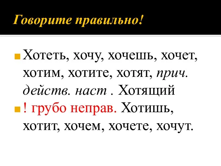 Говорите правильно! Хотеть, хочу, хочешь, хочет, хотим, хотите, хотят, прич. действ. наст