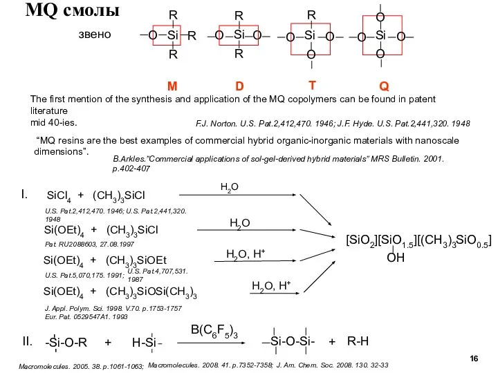 F.J. Norton. U.S. Pat.2,412,470. 1946; J.F. Hyde. U.S. Pat.2,441,320. 1948 B.Arkles.”Commercial applications