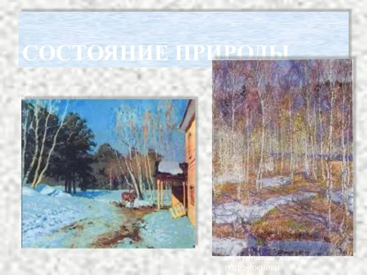 СОСТОЯНИЕ ПРИРОДЫ А. Курнаков. Цветут подснежники. И. Левитан. Март