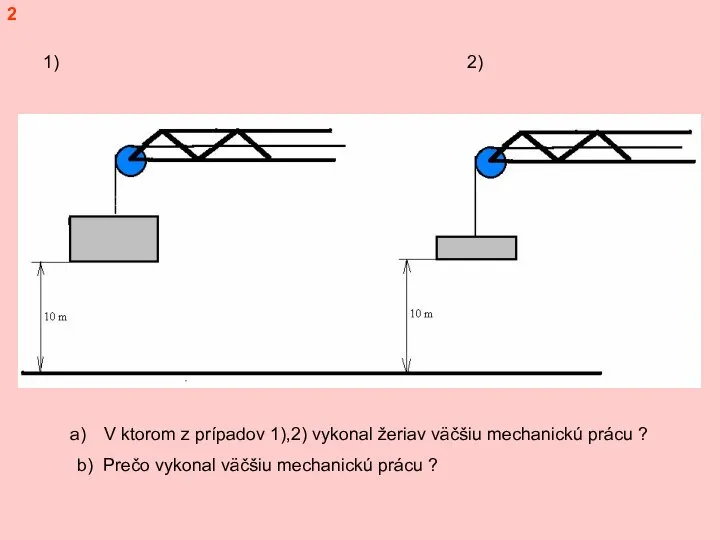 1) 2) V ktorom z prípadov 1),2) vykonal žeriav väčšiu mechanickú prácu