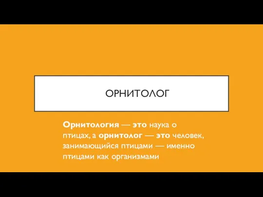 ОРНИТОЛОГ Орнитология — это наука о птицах, а орнитолог — это человек,