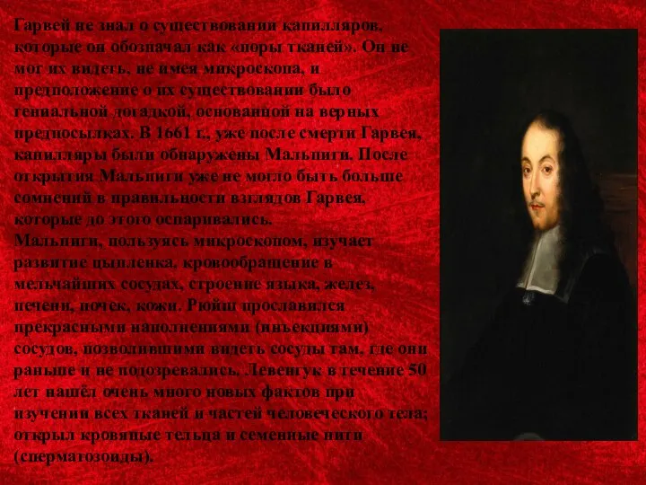 Гарвей не знал о существовании капилляров, которые он обозначал как «поры тканей».