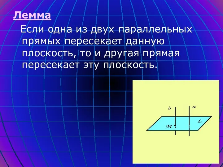 Лемма Если одна из двух параллельных прямых пересекает данную плоскость, то и