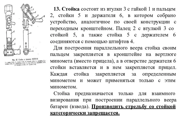 13. Стойка состоит из втулки 3 с гайкой 1 и пальцем 2,