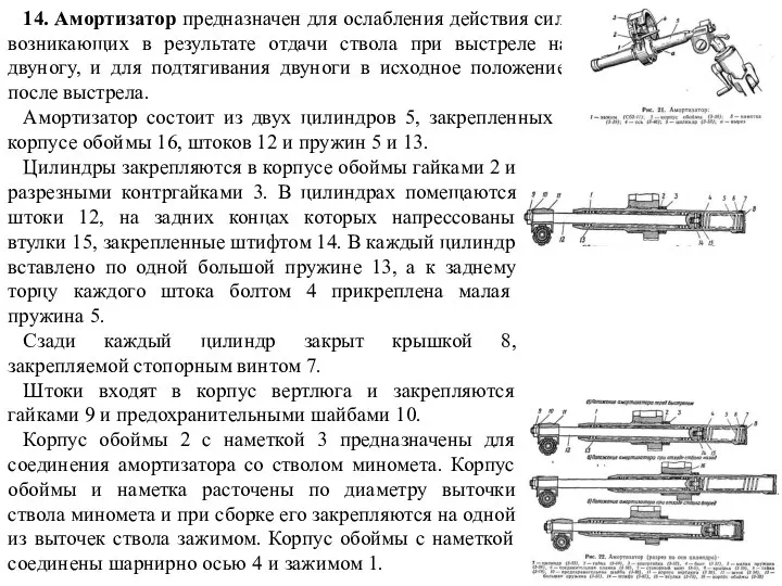 14. Амортизатор предназначен для ослабления действия сил, возникающих в результате отдачи ствола