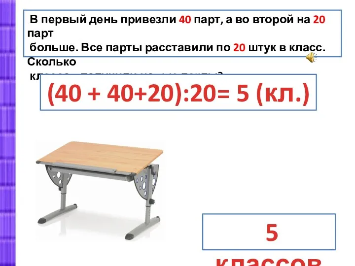 В первый день привезли 40 парт, а во второй на 20 парт