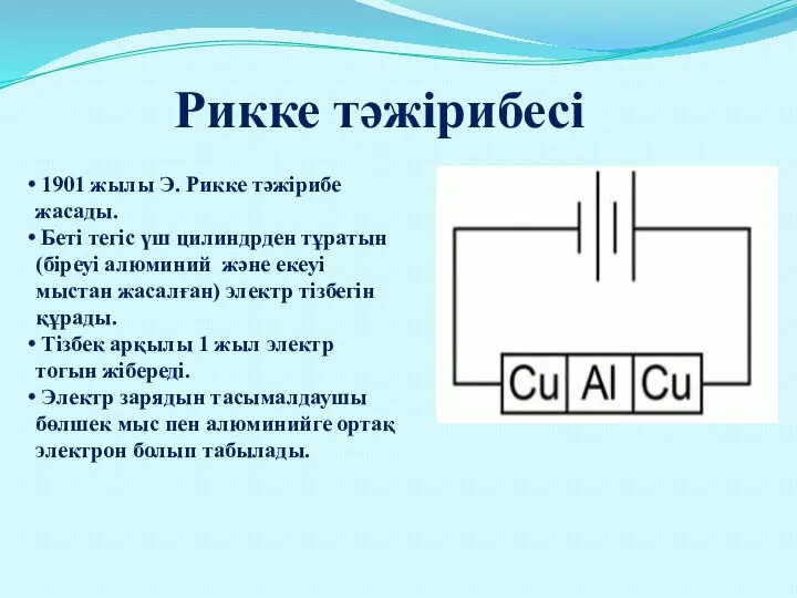 Рикке тәжірибесі 1901 жылы Э. Рикке тәжірибе жасады. Беті тегіс үш цилиндрден
