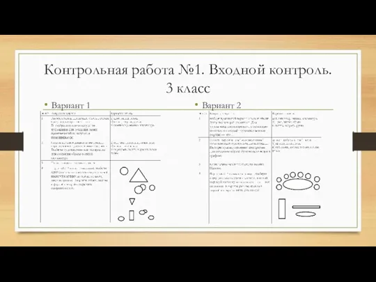 Контрольная работа №1. Входной контроль. 3 класс Вариант 1 Вариант 2