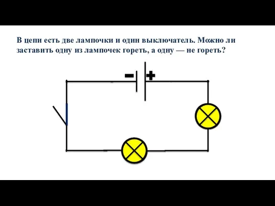 В цепи есть две лампочки и один выключатель. Можно ли заставить одну