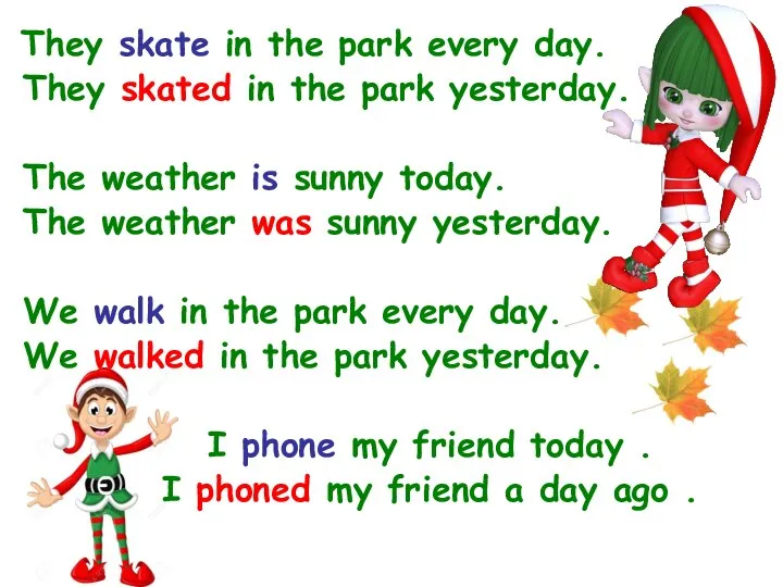 They skate in the park every day. They skated in the park
