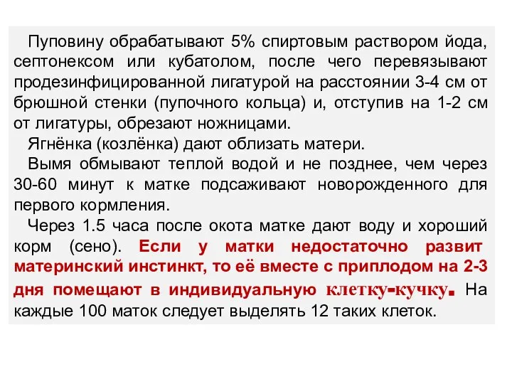 Пуповину обрабатывают 5% спиртовым раствором йода, септонексом или кубатолом, после чего перевязывают