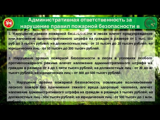 1. Нарушение правил пожарной безопасности в лесах влечет предупреждение или наложение административного